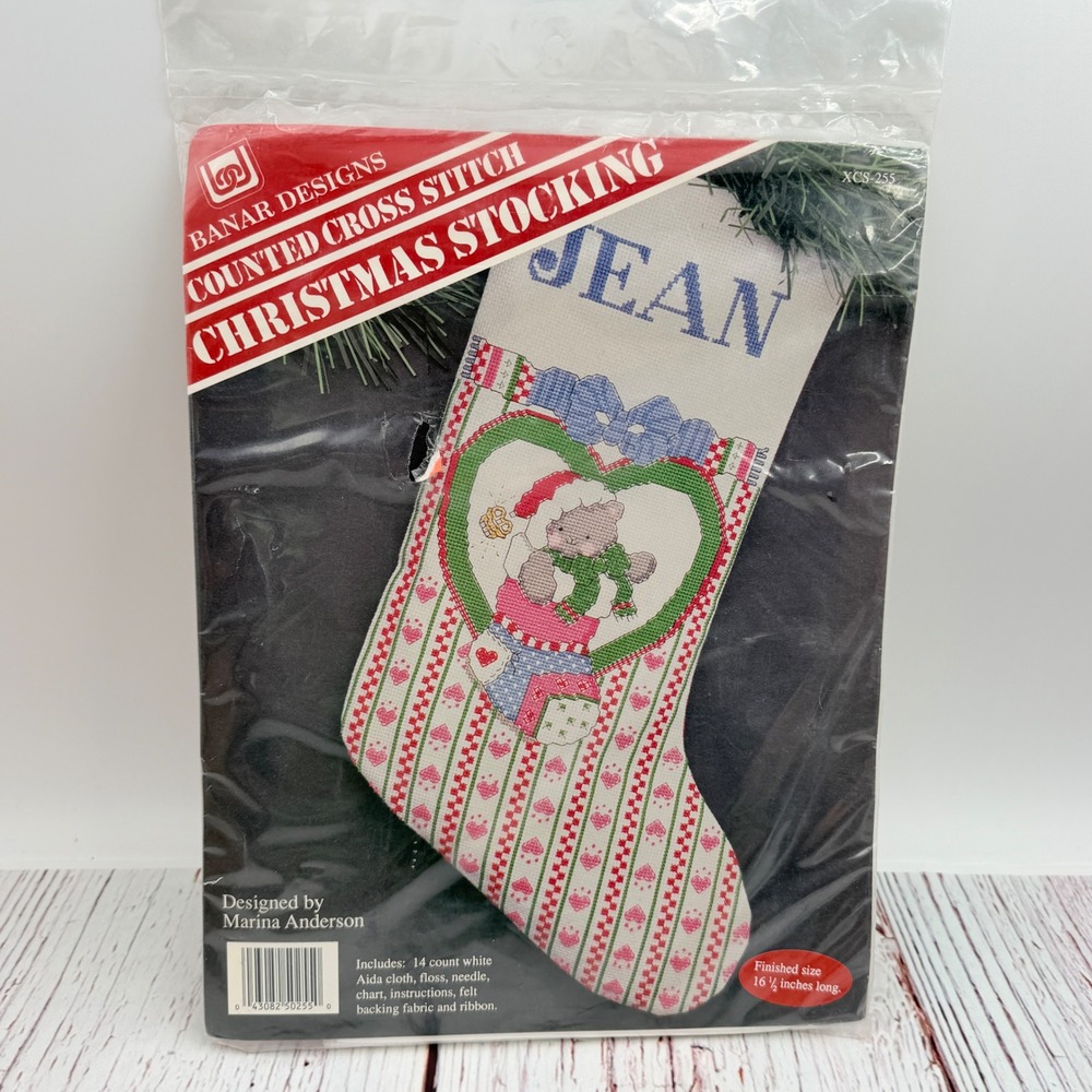 Banar Designs Counted Cross Stitch Christmas Stocking Kit Teddy Bear XCS-255